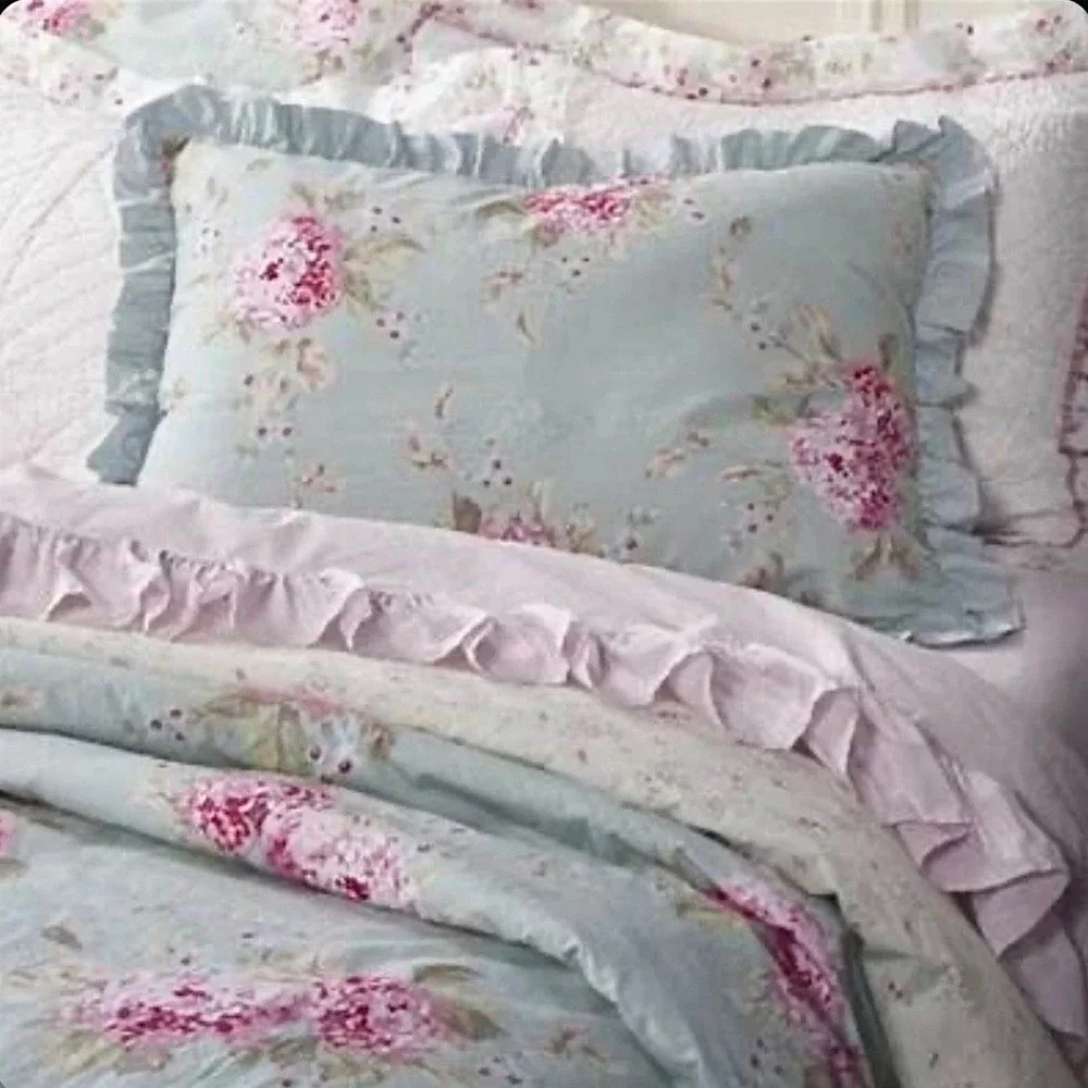 Rachel Ashwell Simply Shabby Chic Belle Hydrangea Blue KING Duvet & Ruffle Shams